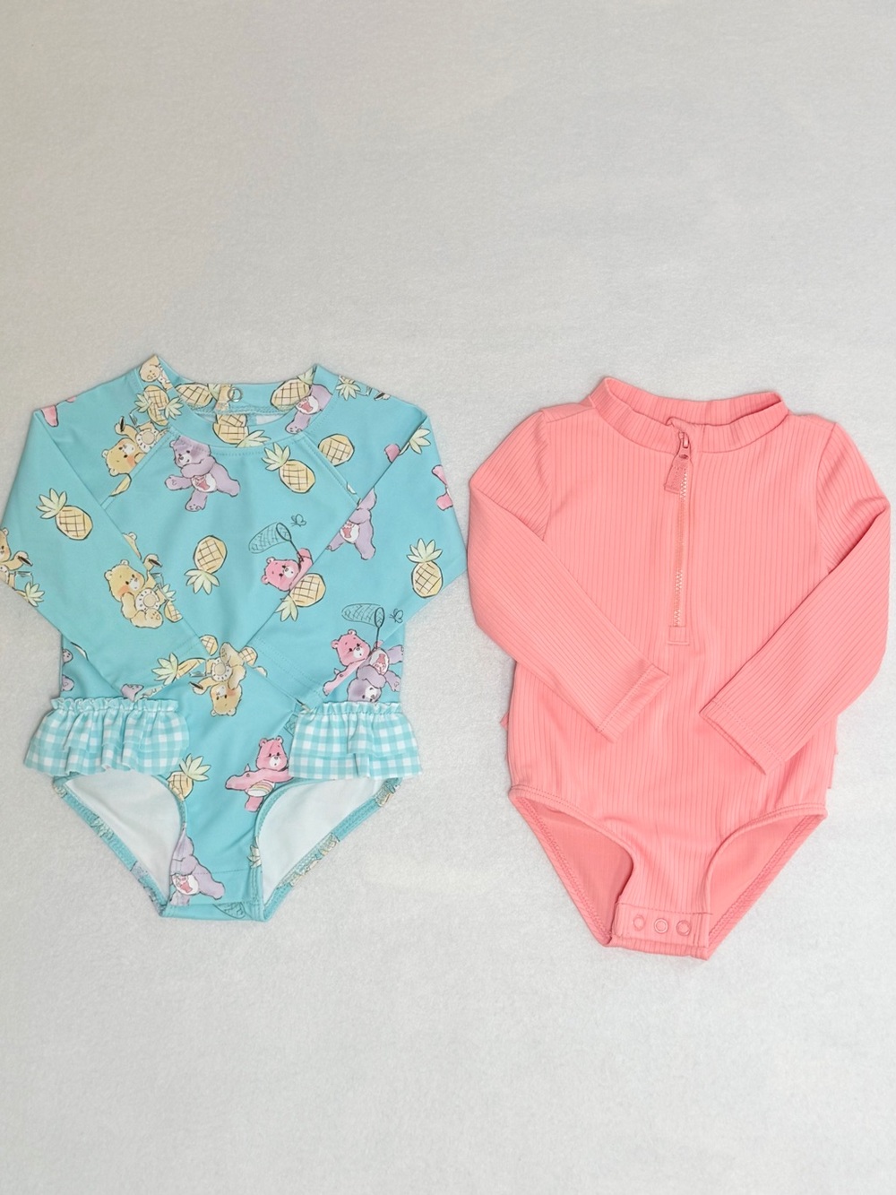 Baby Girl Swimwear 6-9m Lot of 2 Carters / Care Bear Rash Guard One Piece NWOT